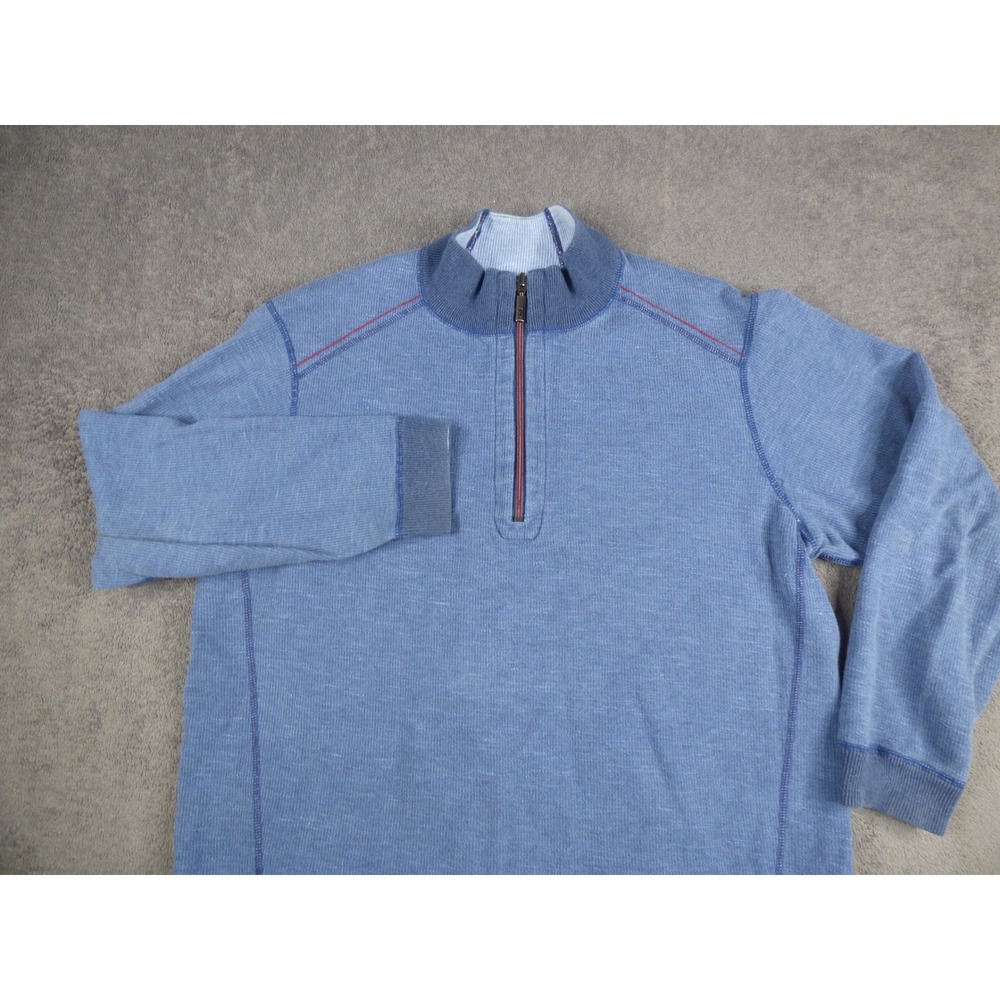 Tommy Bahama Mens Blue Marled Quarter Zip Pullover Sweater Marlin Logo XL - Picture 3 of 7